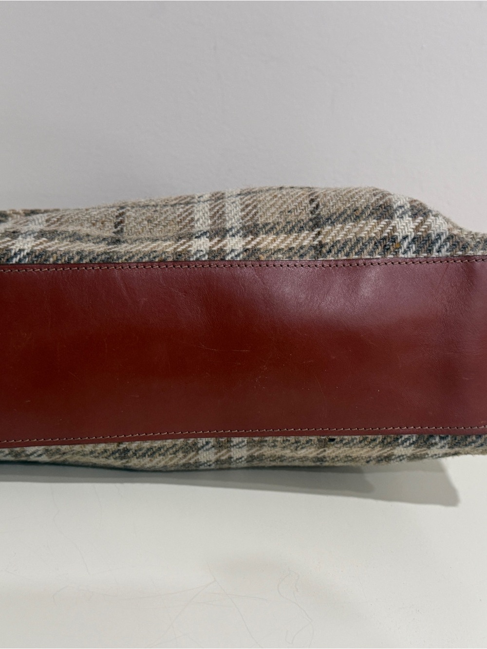 Burberry Plaid Tweed Tote Bag with Brown Trim - Picture 7 of 14